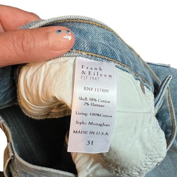 Frank & Eileen Monaghan Blue Denim Raw Hem Straight Leg Hi Rise Jeans Size 31 - Picture 7 of 14